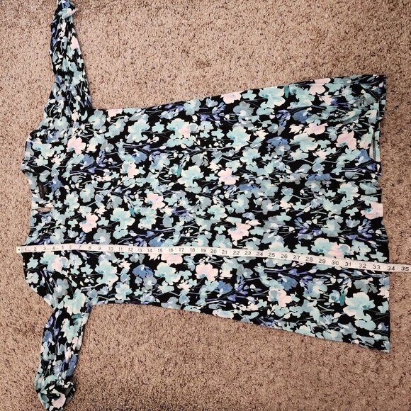 J.Jill Wearever Collection Dark Floral Black Blue 3/4 Sleeve Stretchy Tunic PS - Picture 11 of 12